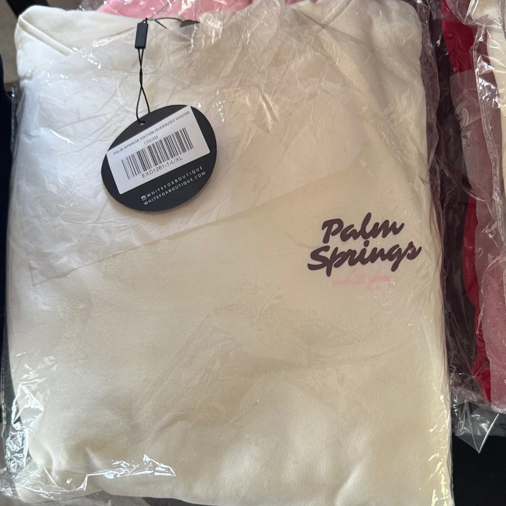White Fox Boutique Cream Hoodie with Pink and Burgundy Print - Picture 4 of 4